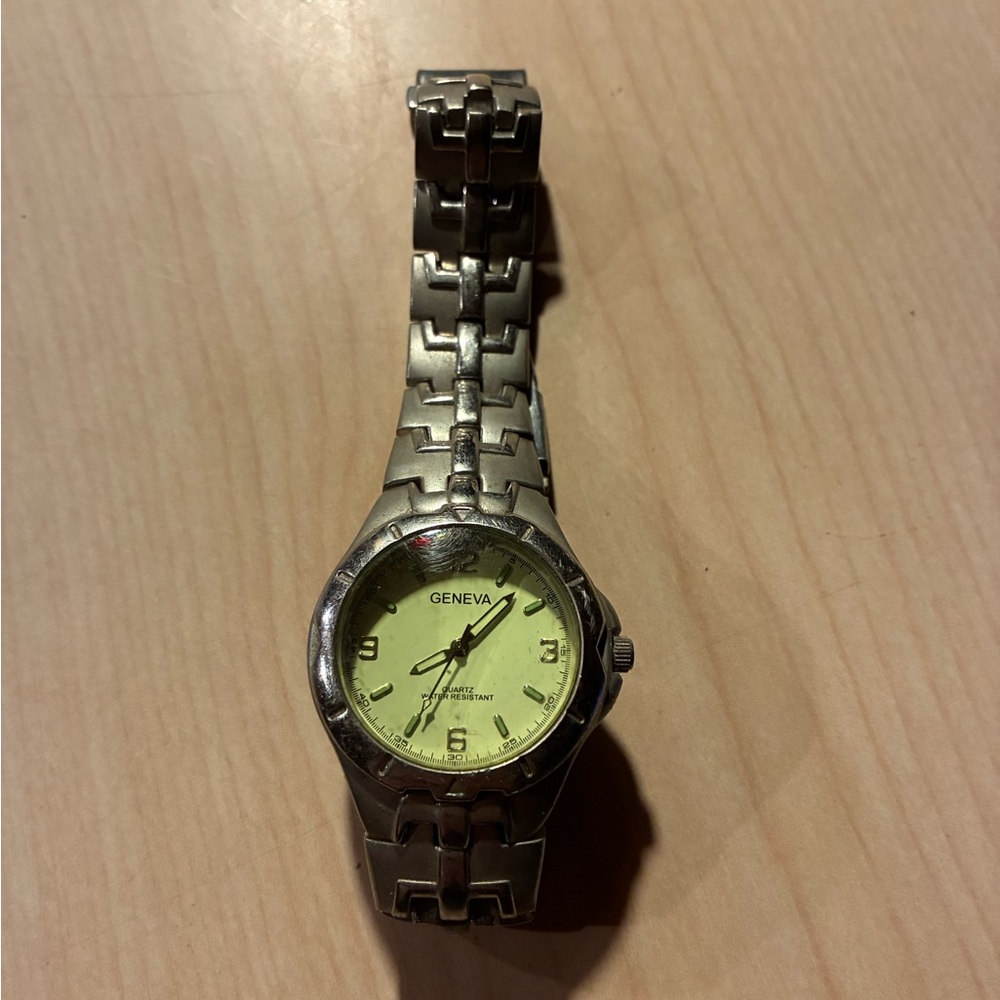 Geneva Men's Silver Watch with Lime Green Dial
